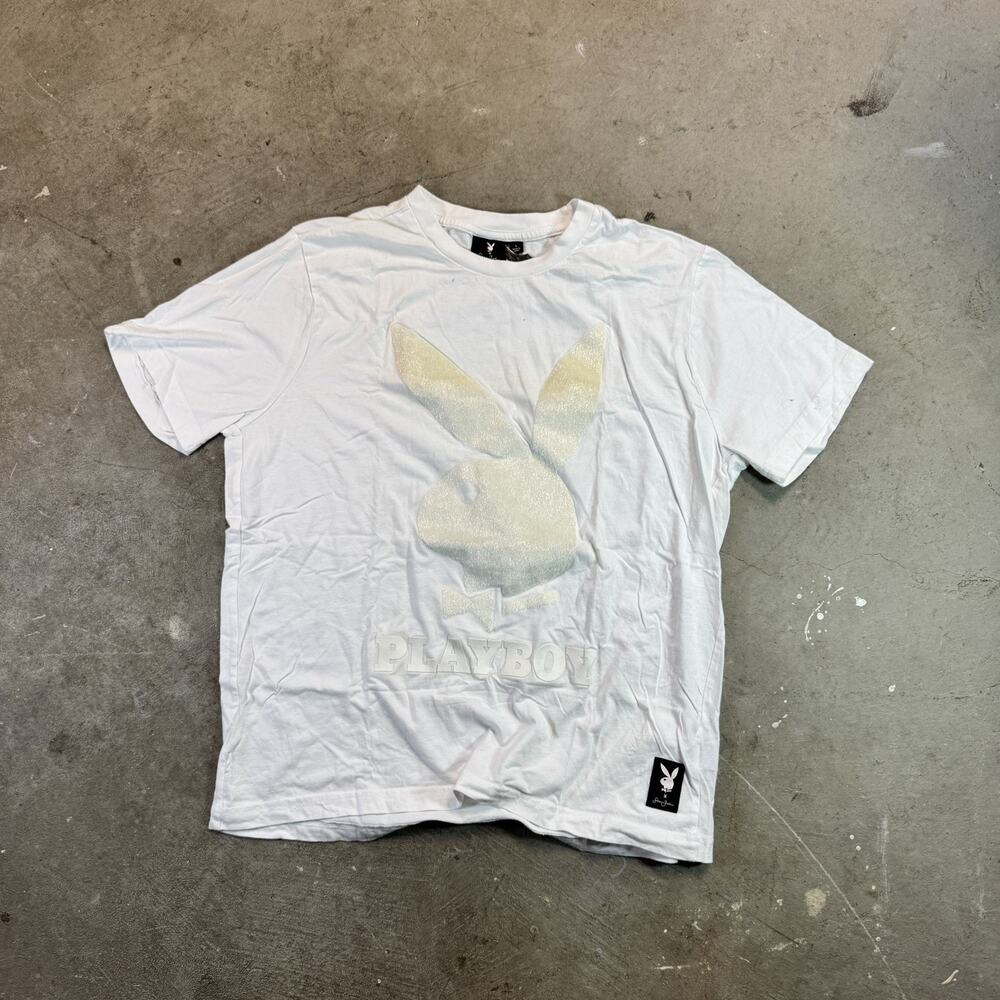 Sean John x Playboy Bunny Mens L Cotton Faux Fur Graphic T-Shirt White
